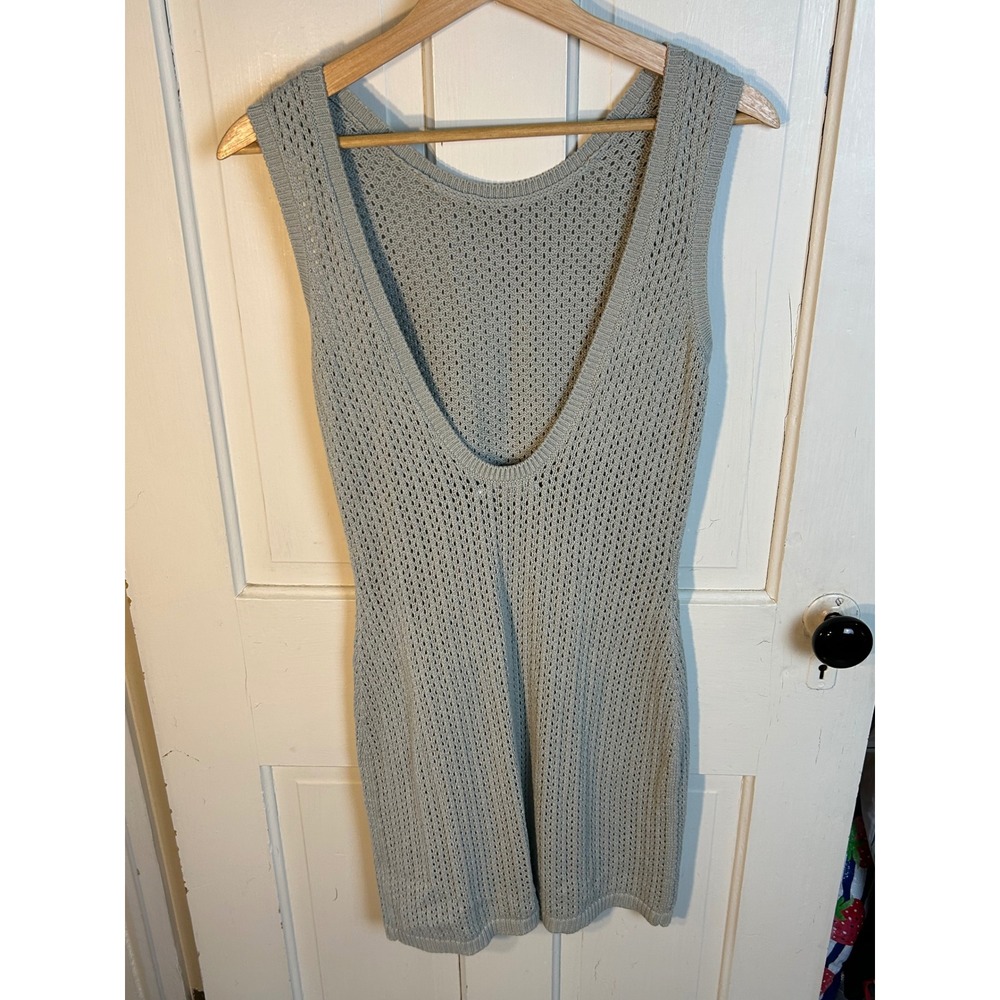 Reformation Ravello Open Knit Mini Dress Sage Green Organic Cotton Medium - Picture 3 of 5